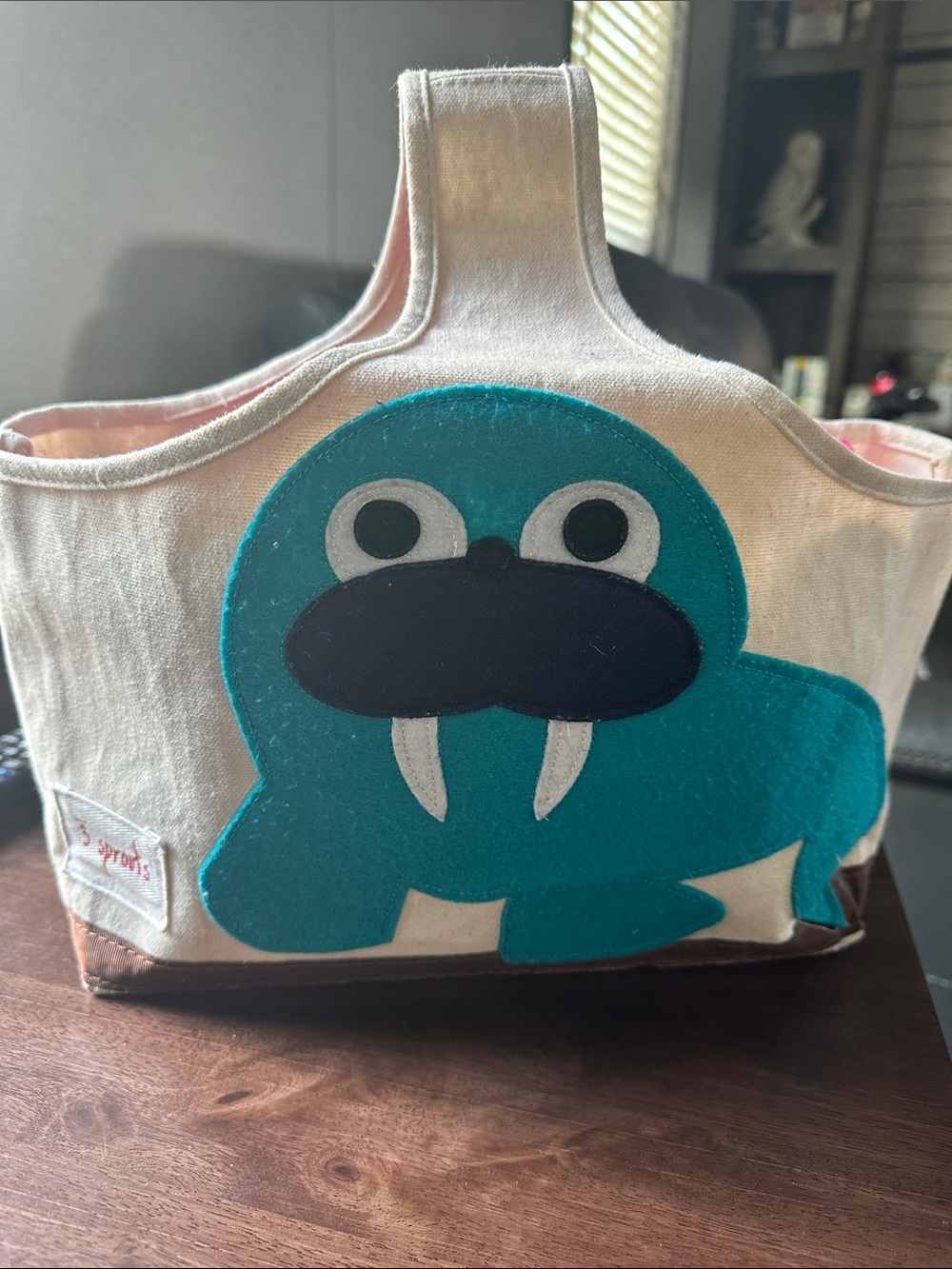 3 Sprouts Kids Canvas Storage Caddy with Teal Walrus Design